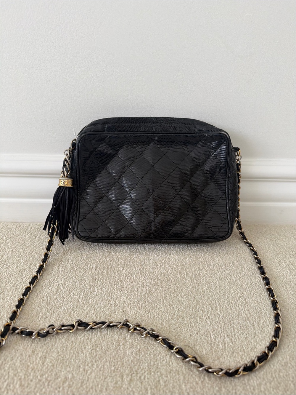 Chanel Black Quilted Lizard Camera Crossbody Bag - Picture 2 of 9